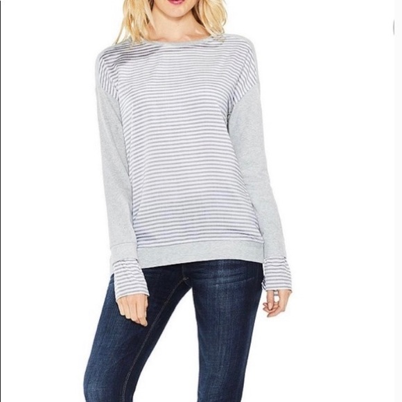 Vince Camino Grey Striped Pullover Sweatshirt - Picture 8 of 9
